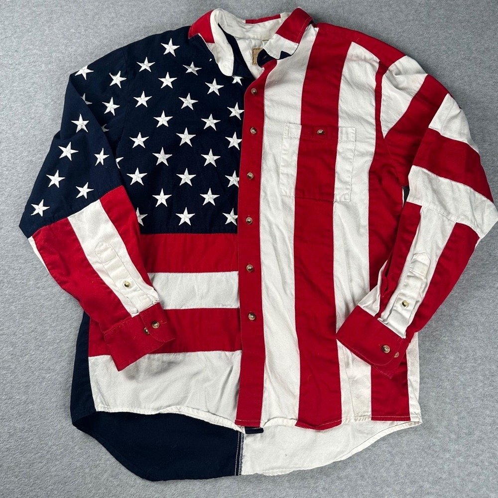 Scully American Flag Shirt Men Size L Patriotic Western Cowboy USA Button Up